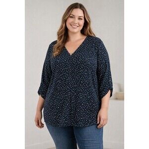 Beacon Popover Blouse Top Women's Size 1x Green Roll Tab Plus Size Tunic Shirt